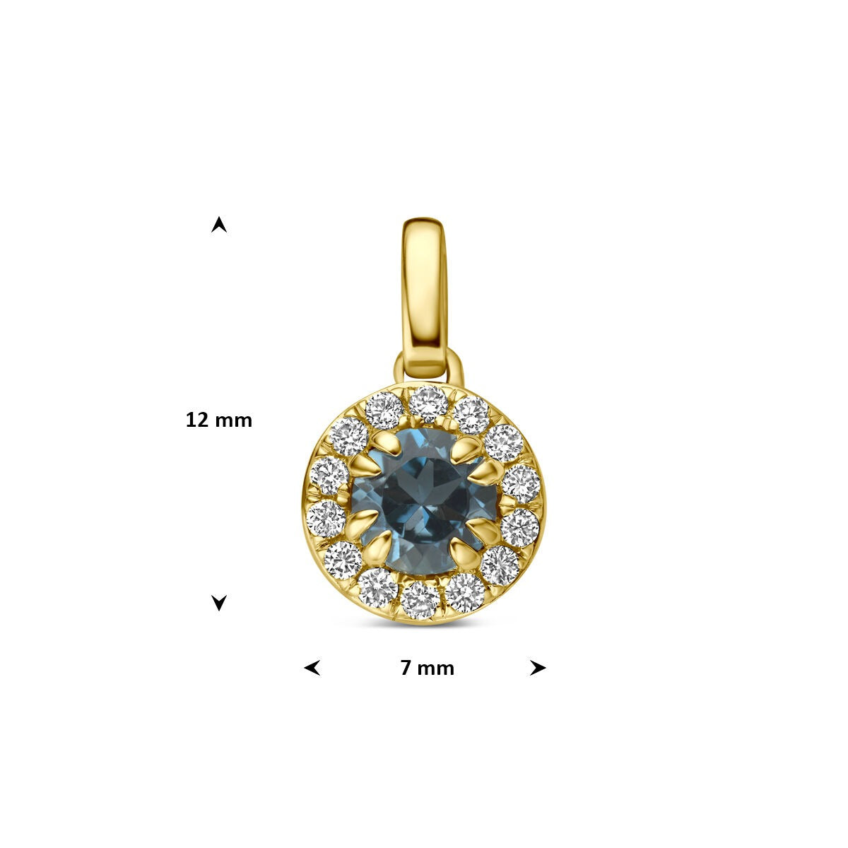 14k Gelbgoldanhänger mit London Blue Topas und im Labor gezüchtetem Diamant