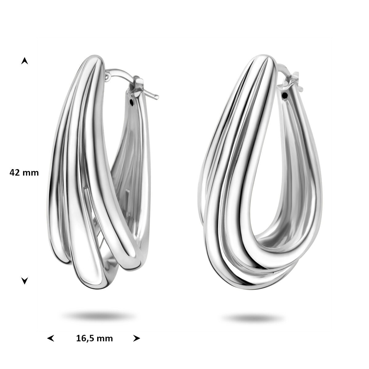 Rhodinierte 925er Silber Ohrringe 42 x 16,5 mm Damen
