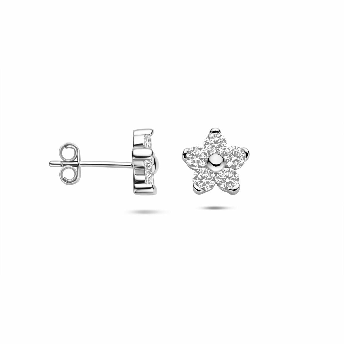Silberne Ohrstecker Blume mit Zirkonia – rhodiniertes 925er Silber