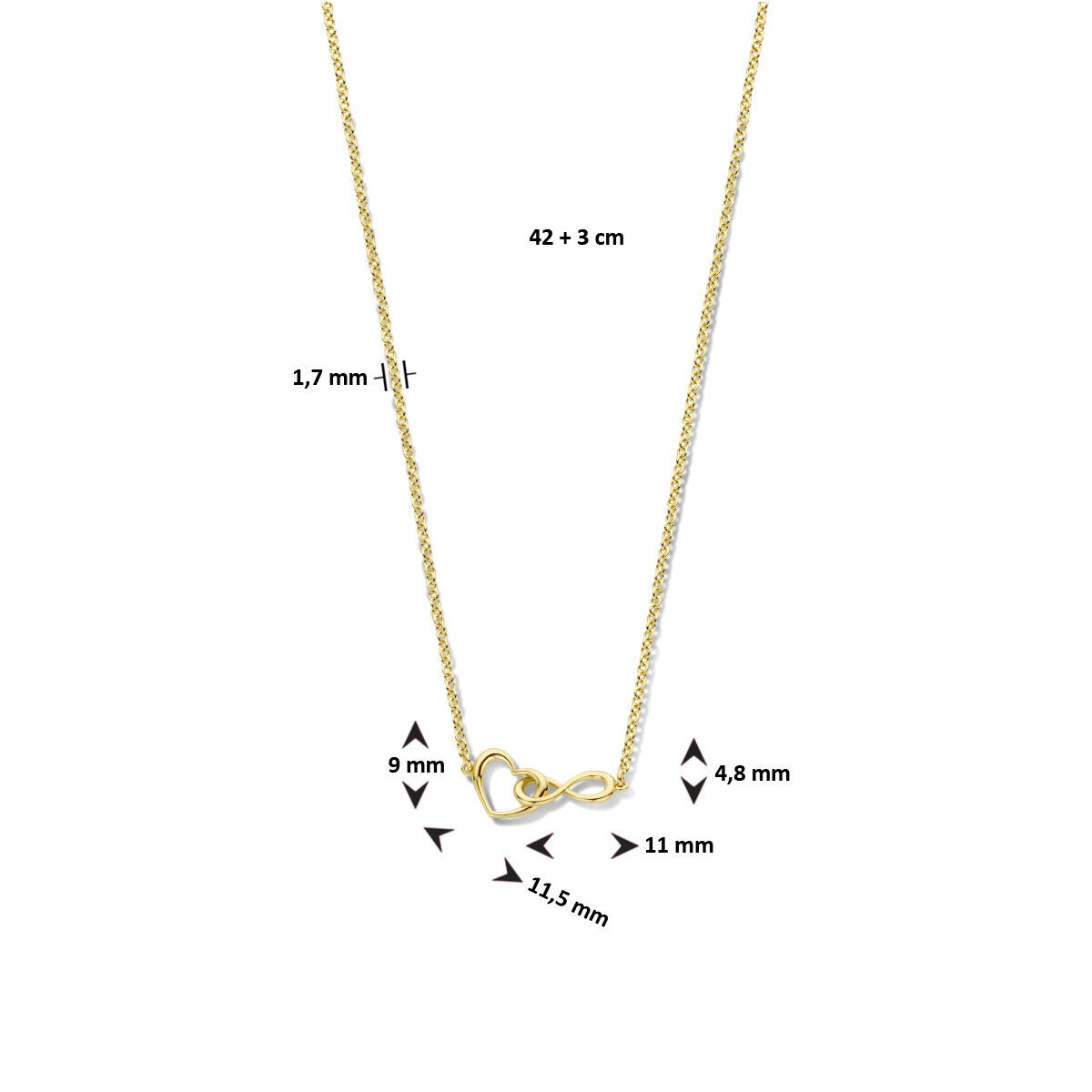 Gelbgold vergoldete 925er Silber Halskette mit Herz und Unendlichkeitszeichen