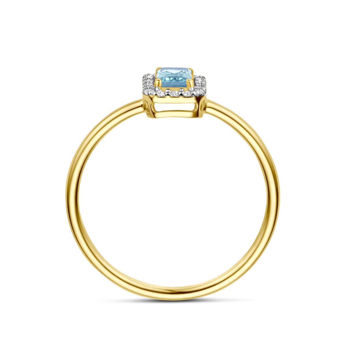 Goldener Damenring mit Aquamarin und Diamant – 14 Karat Gelbgold