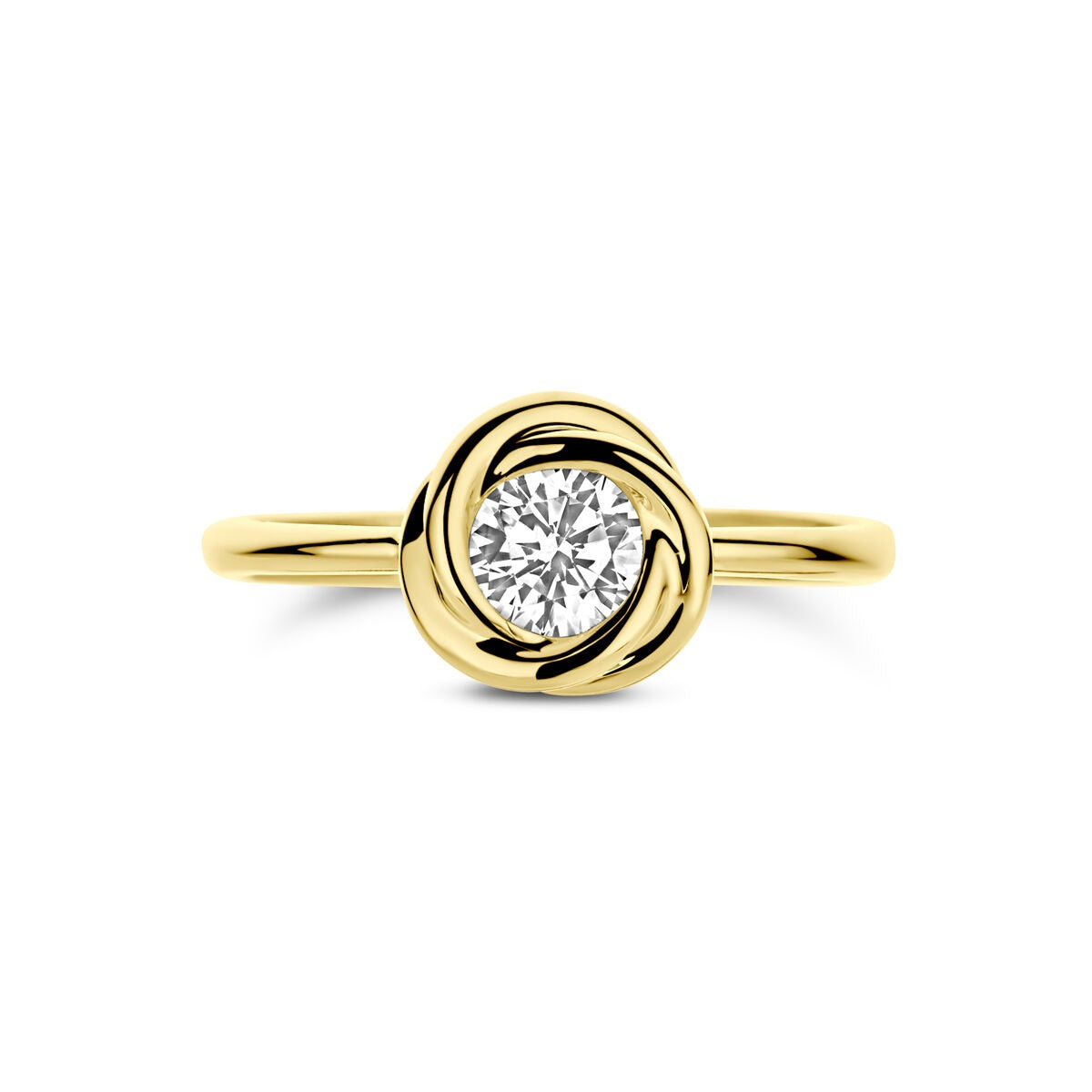 14K Gelbgold Damenring mit Zirkonia – Solitärring im klassischen Design