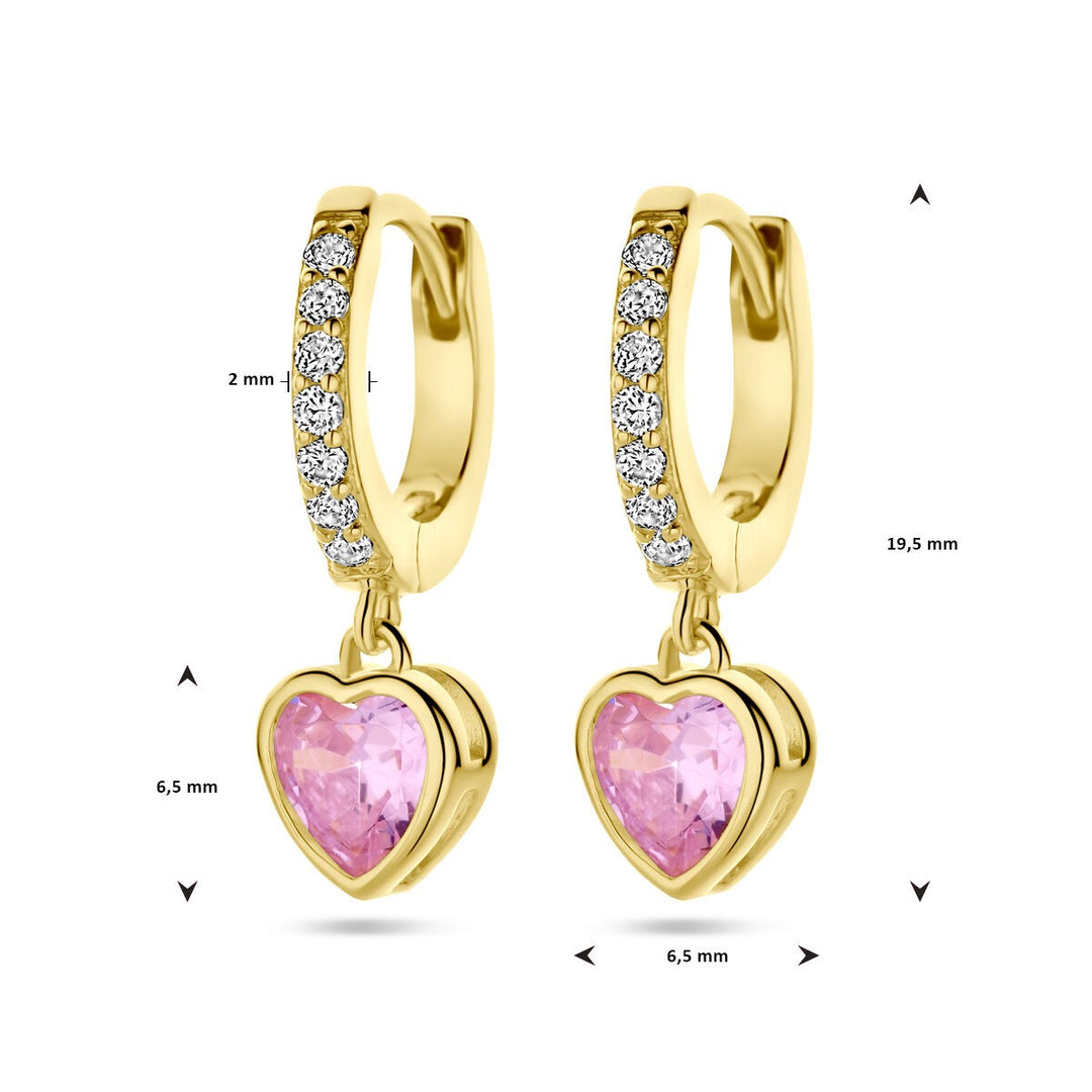 Ohrringe Herz rosa und weiß Zirkonia 1 Mikron Silber vergoldet (gelb)