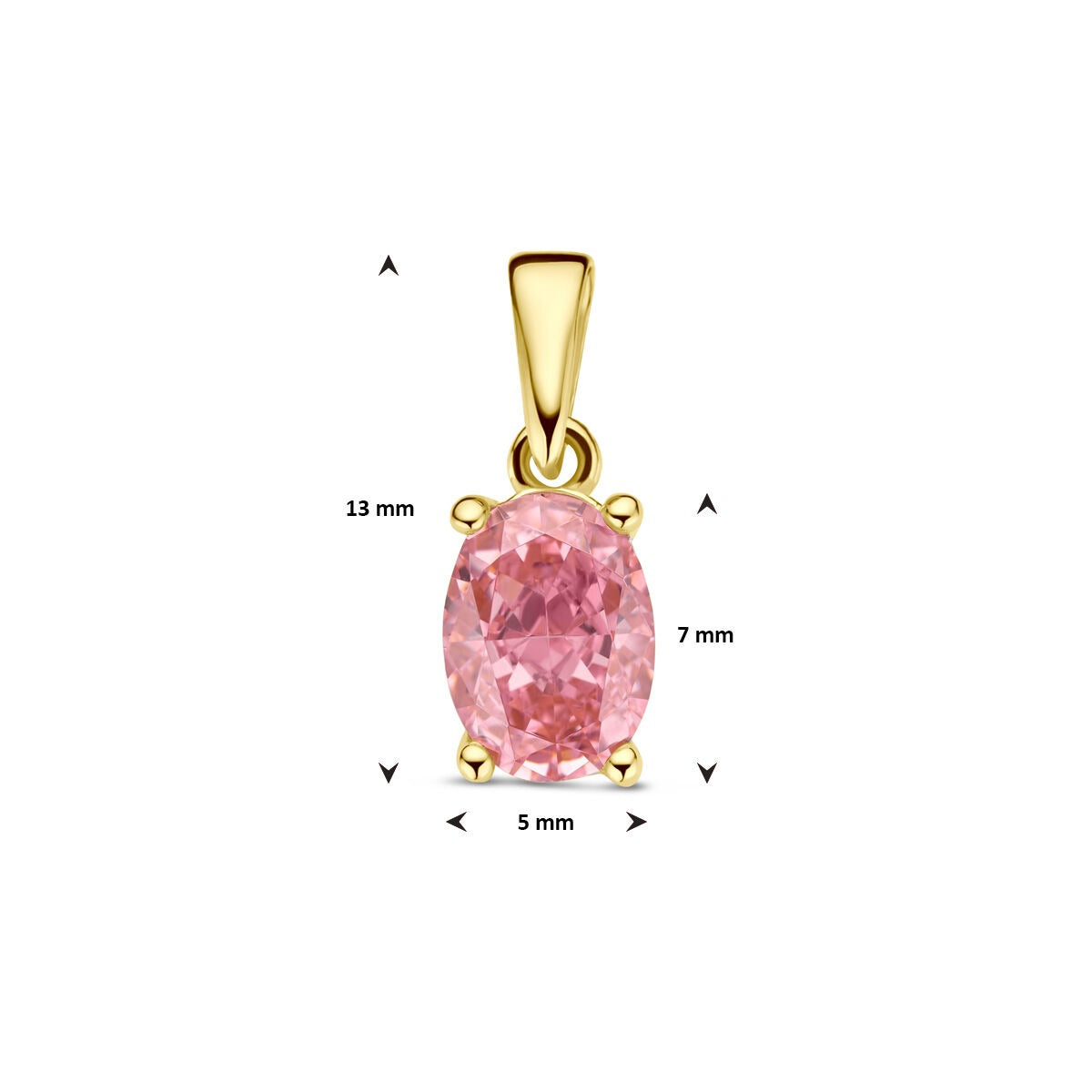 14k Gelbgoldanhänger mit rosa Zirkonia – Ovale Fassung