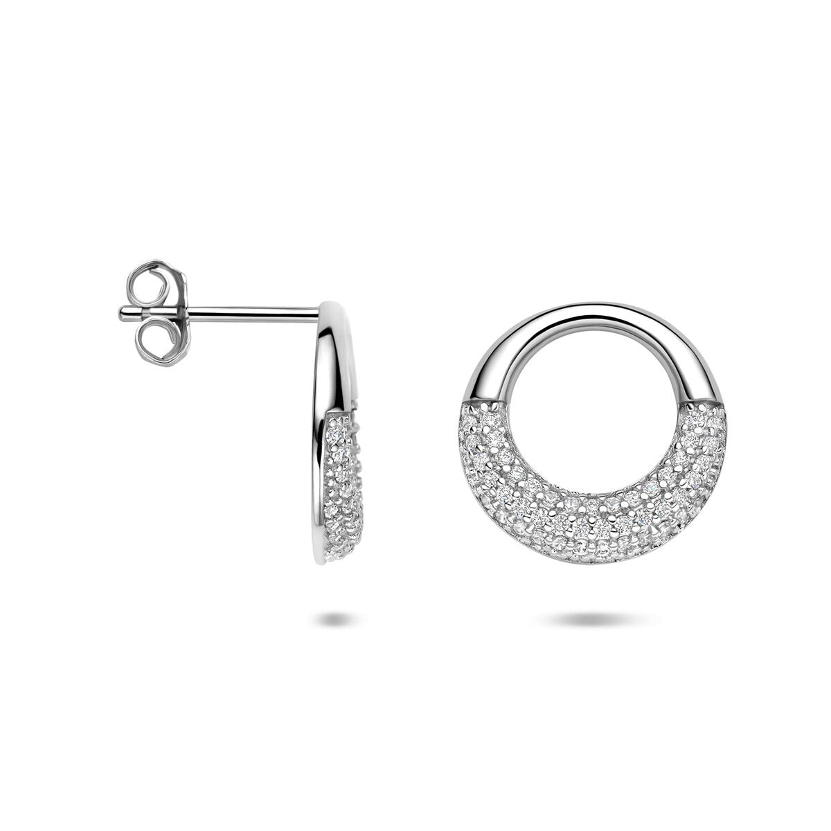 Silberne Ohrstecker mit Zirkonia-Pavee-Fassung – rhodiniertes 925er Silber