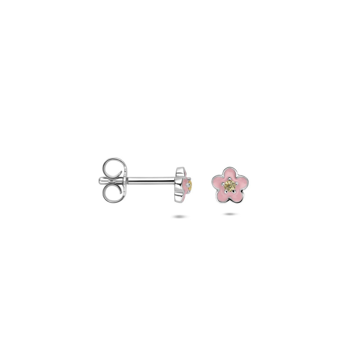 Silberne Ohrstecker mit Emailleblume und gelbem Zirkonia – 5 mm