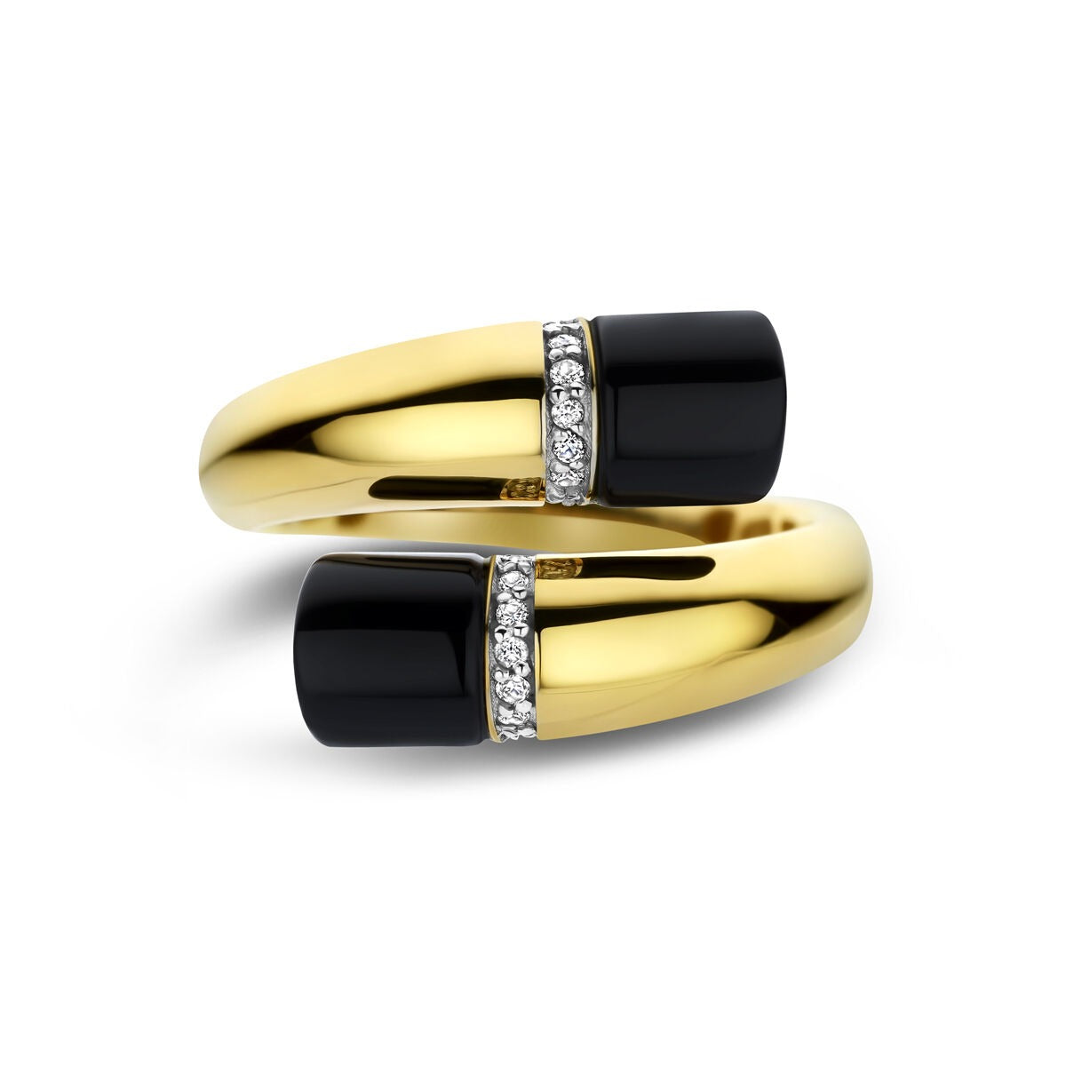 14 Karat Gelbgold Damenring mit Onyx und Diamanten – 16 mm breit