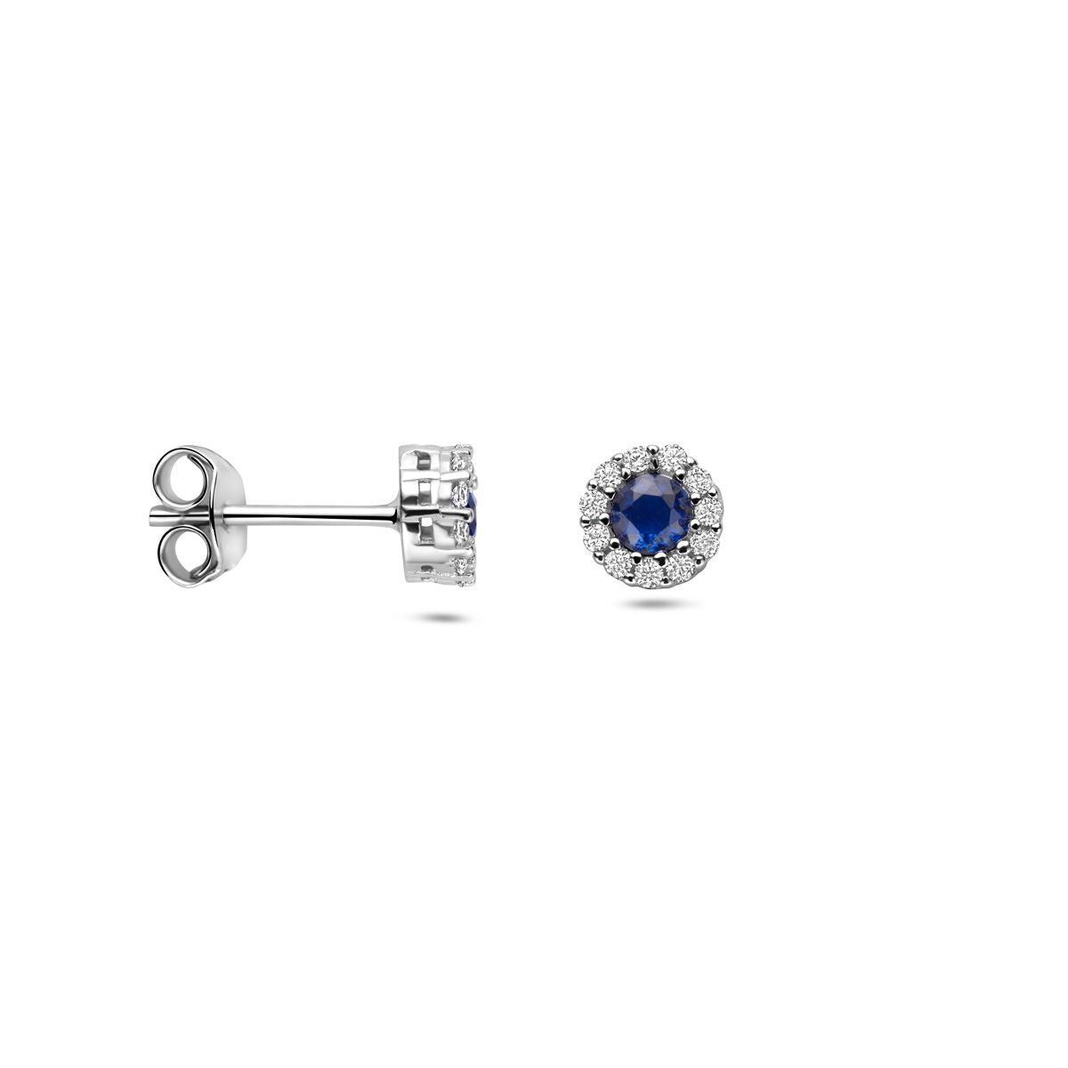 Rhodinierte Ohrstecker aus Silber mit Saphir und Zirkonia