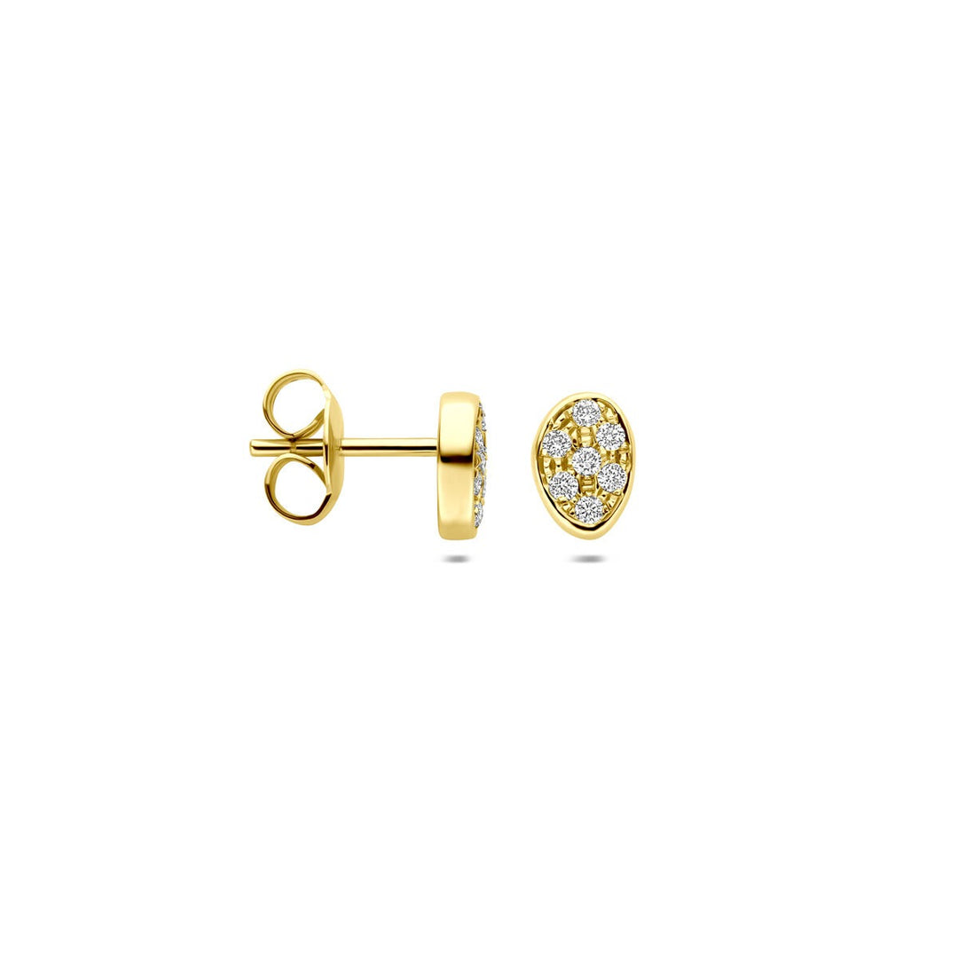 14k geelgouden oorknoppen met pavé gezette diamant