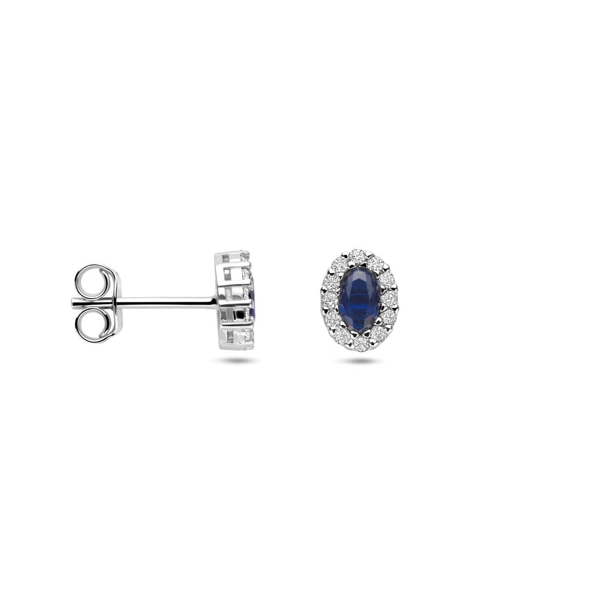 Rhodinierte silberne Ohrstecker mit Saphir und Zirkonia
