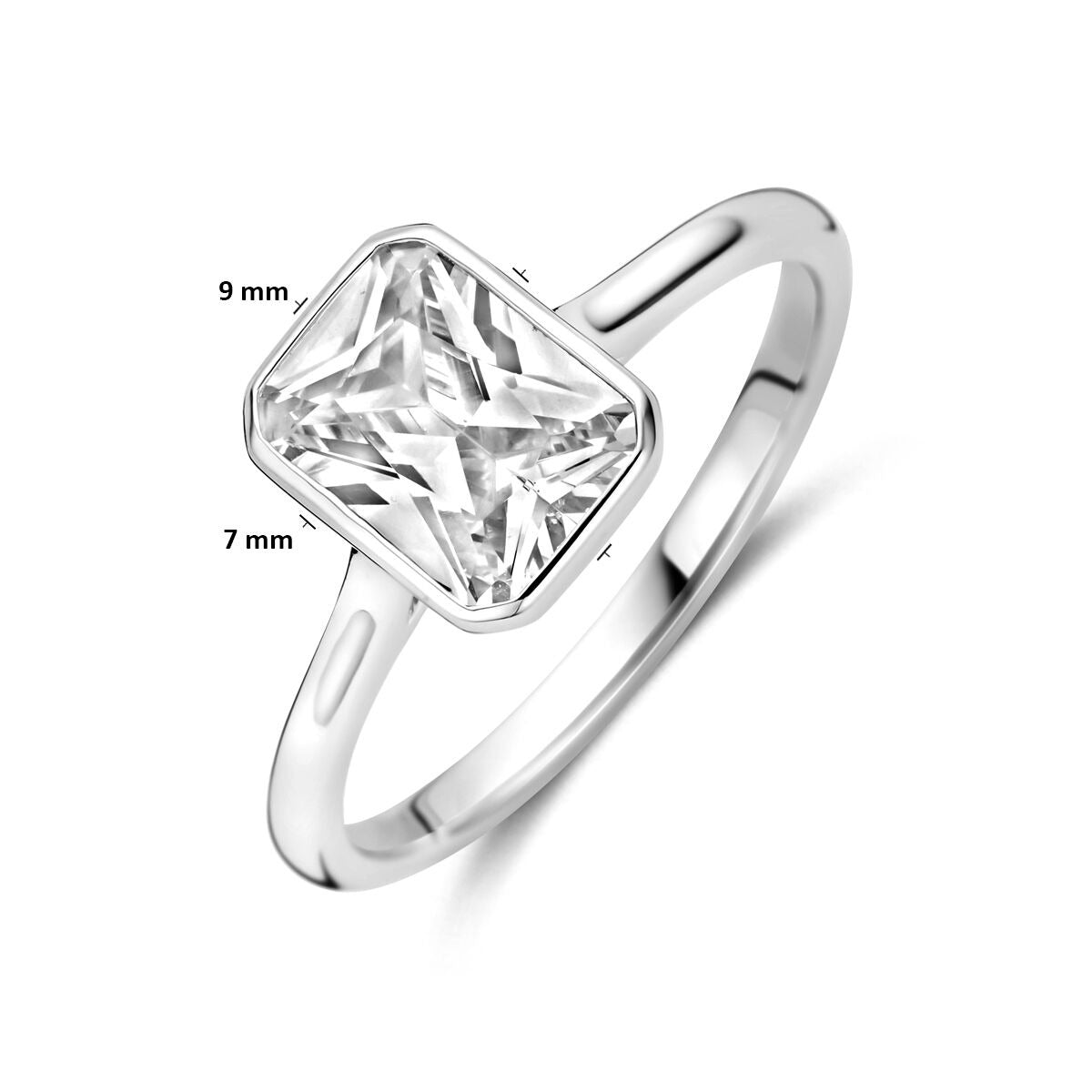 Damenring aus Silber mit Smaragdschliff Zirkonia – rhodiniertes 925er Silber