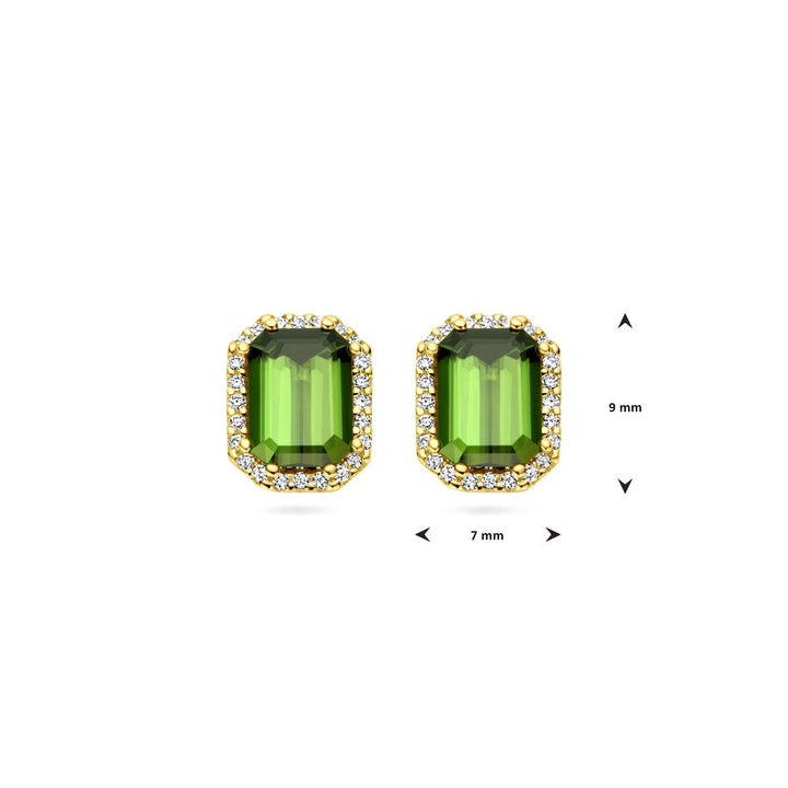 Ohrstecker grüner Turmalin und Diamant 0,14 ct (2x 0,07 ct) h si Halo 14 K Gelbgold