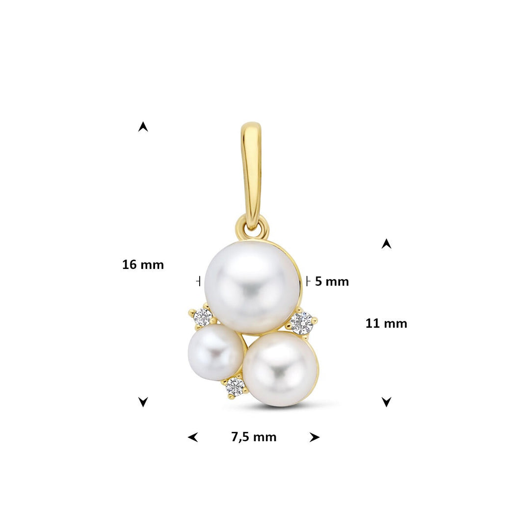 14k Geelgouden Hanger met Parel en Zirkonia