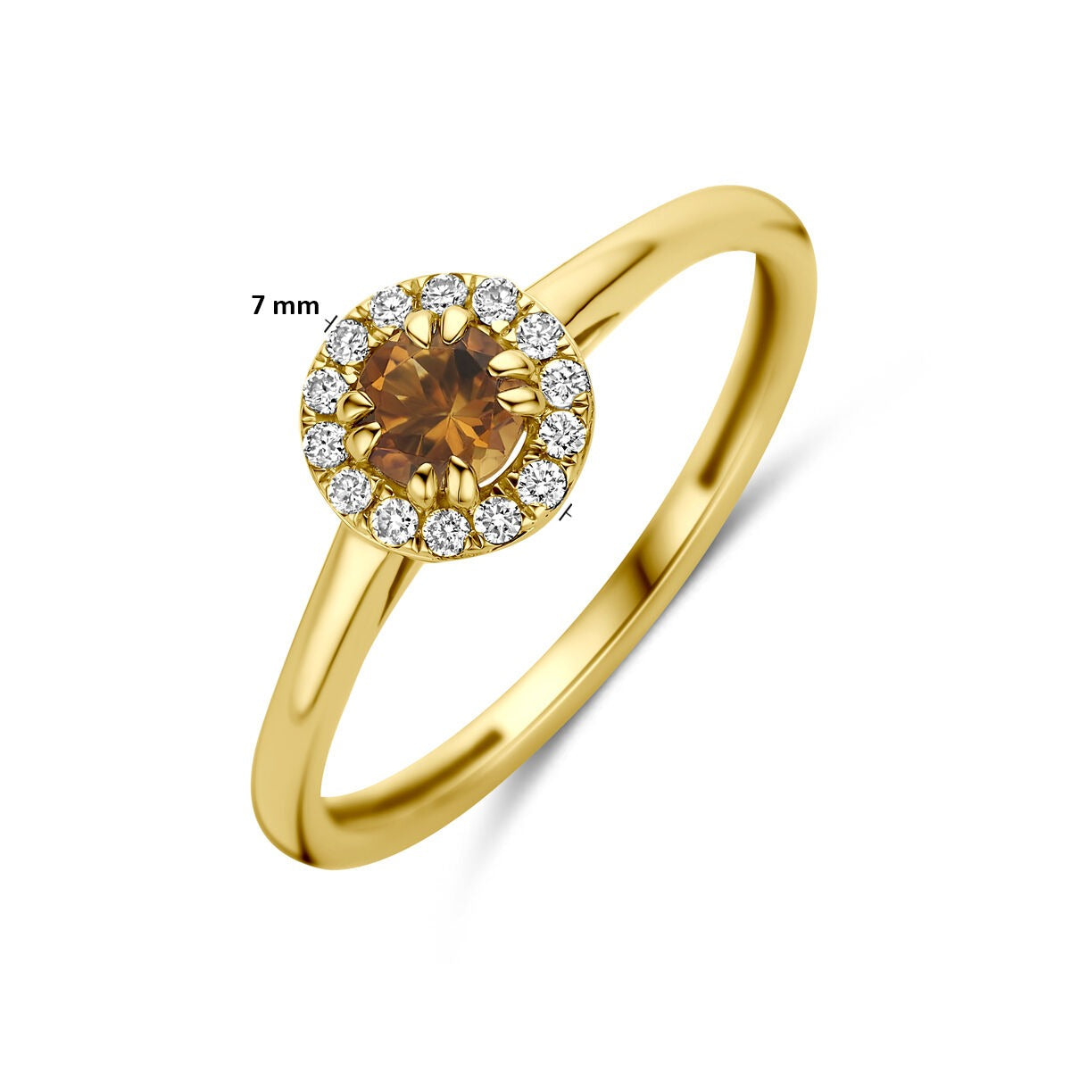 14k Gelbgoldring mit Citrin und im Labor gezüchtetem Diamanten