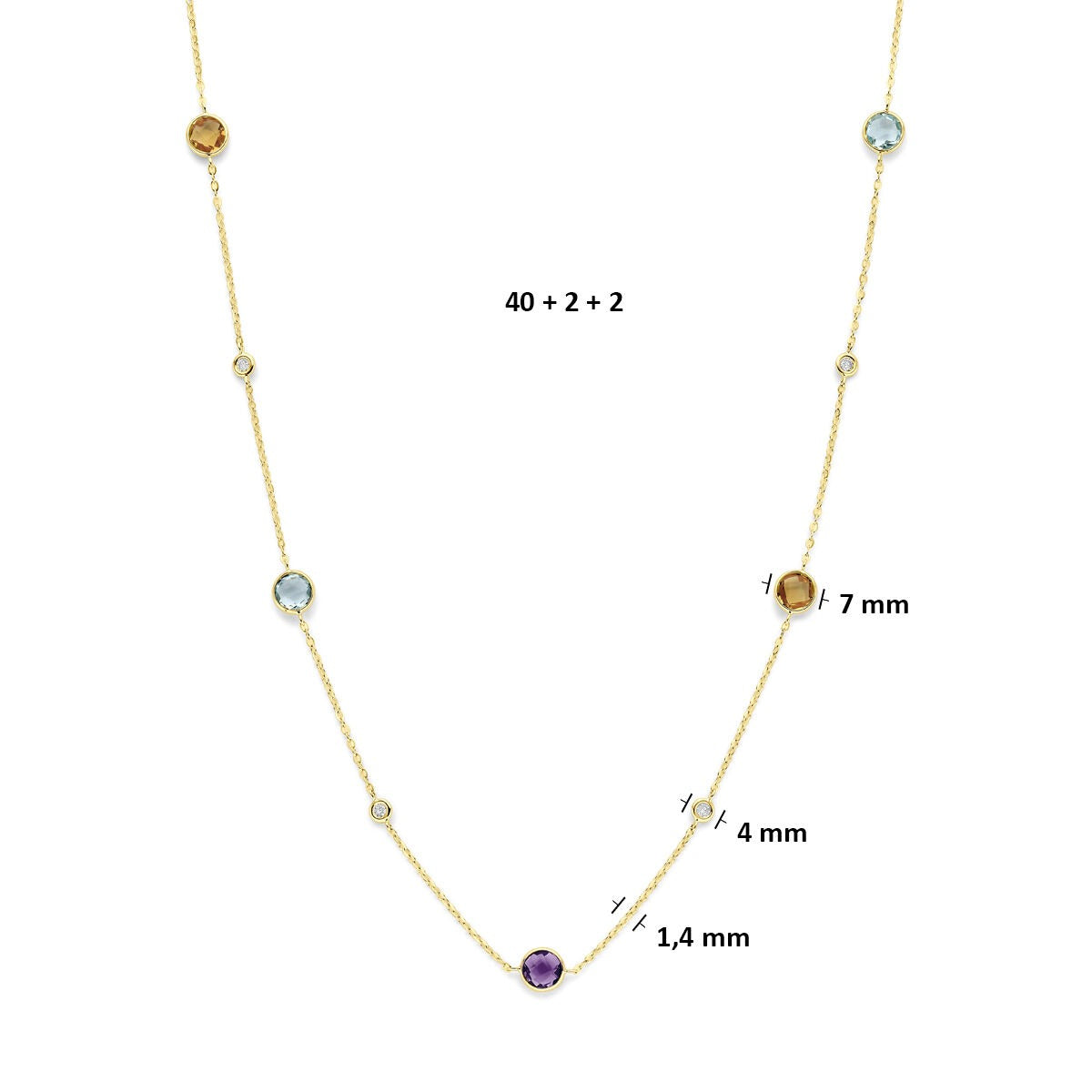 Halskette aus 14 Karat Gelbgold mit Citrin, Amethyst, Topas und Diamant 0,25 ct