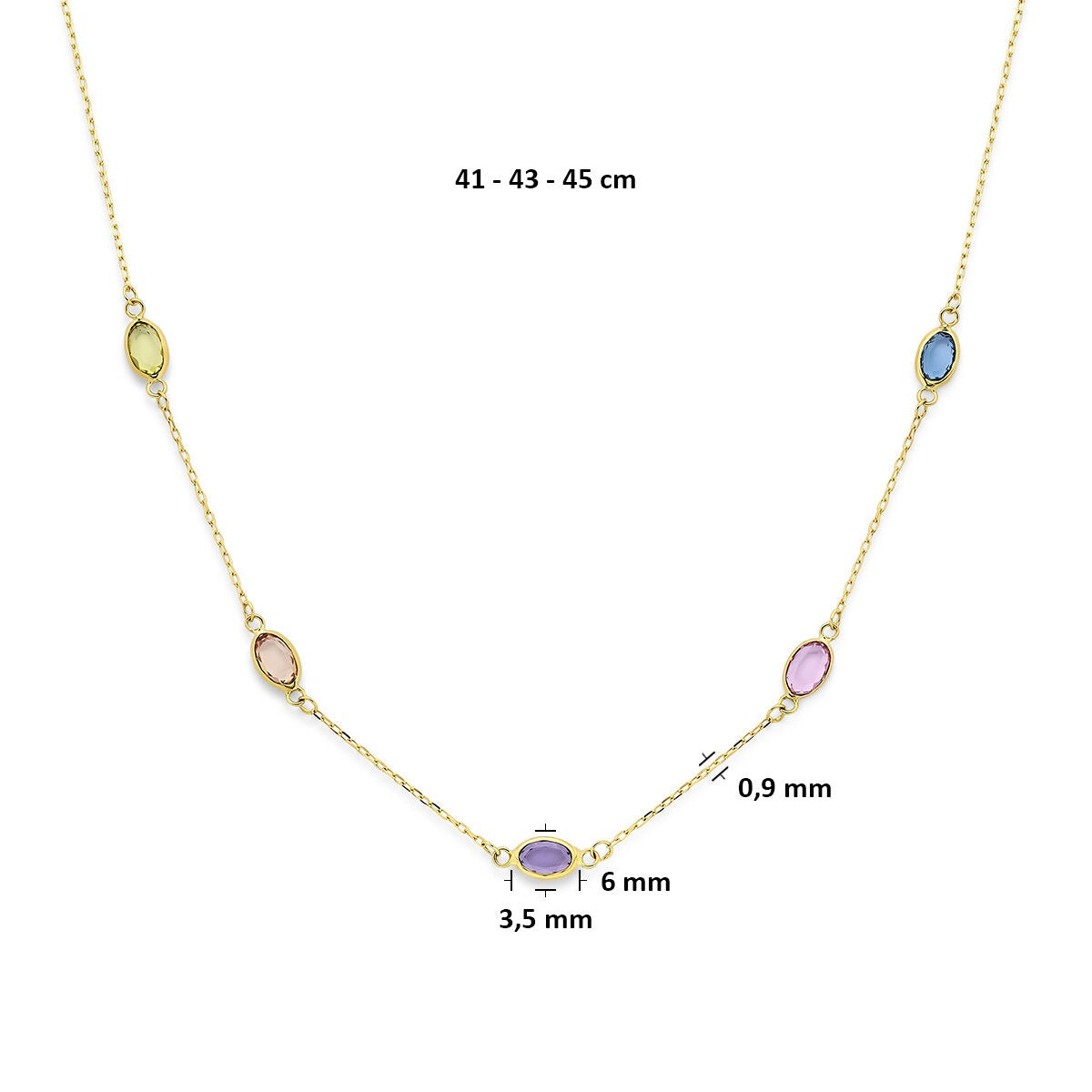 14K Gelbgoldkette mit synthetischen Edelsteinen