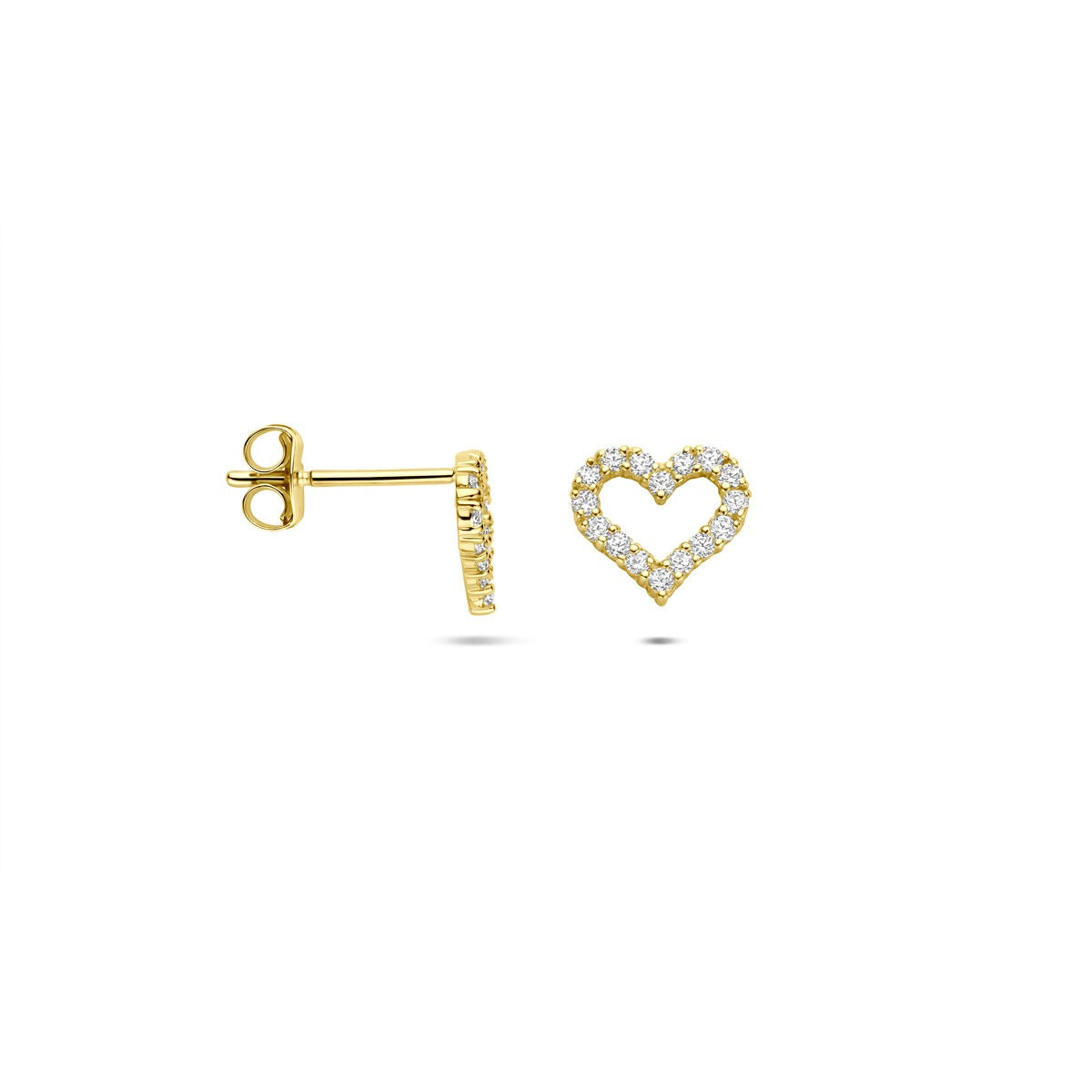 Gelbgoldfarbene Herz-Ohrstecker mit Zirkonia – 9 Karat