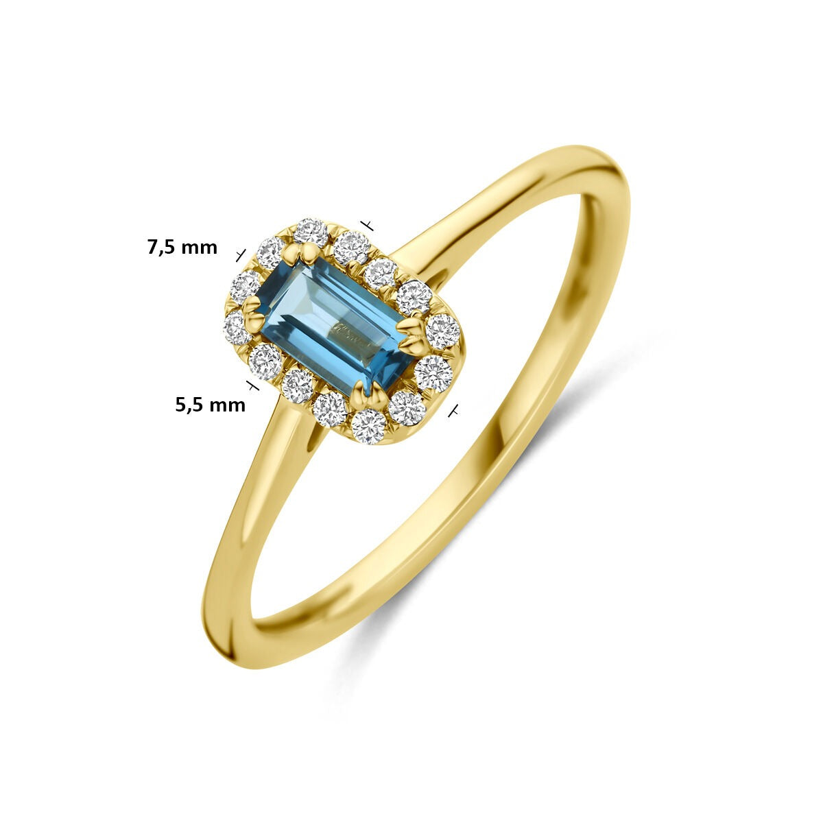 14 Karat Gelbgold Entourage-Ring mit London Blue Topas und im Labor gezüchtetem Diamanten
