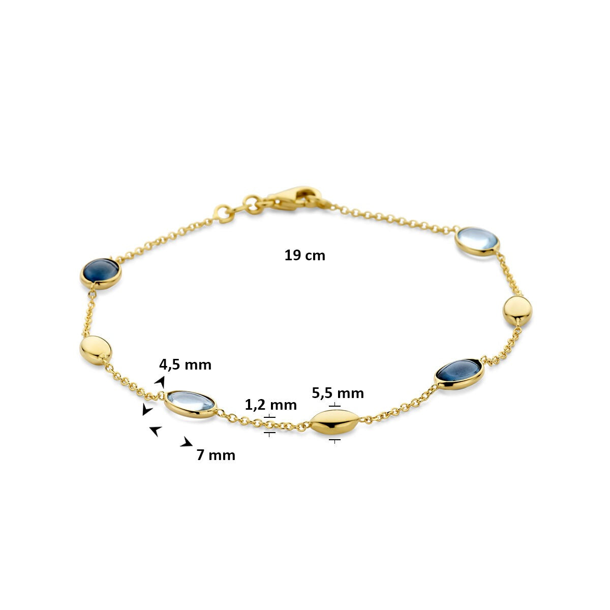 14 K Gelbgoldarmband mit Sky Blue und London Blue Topas