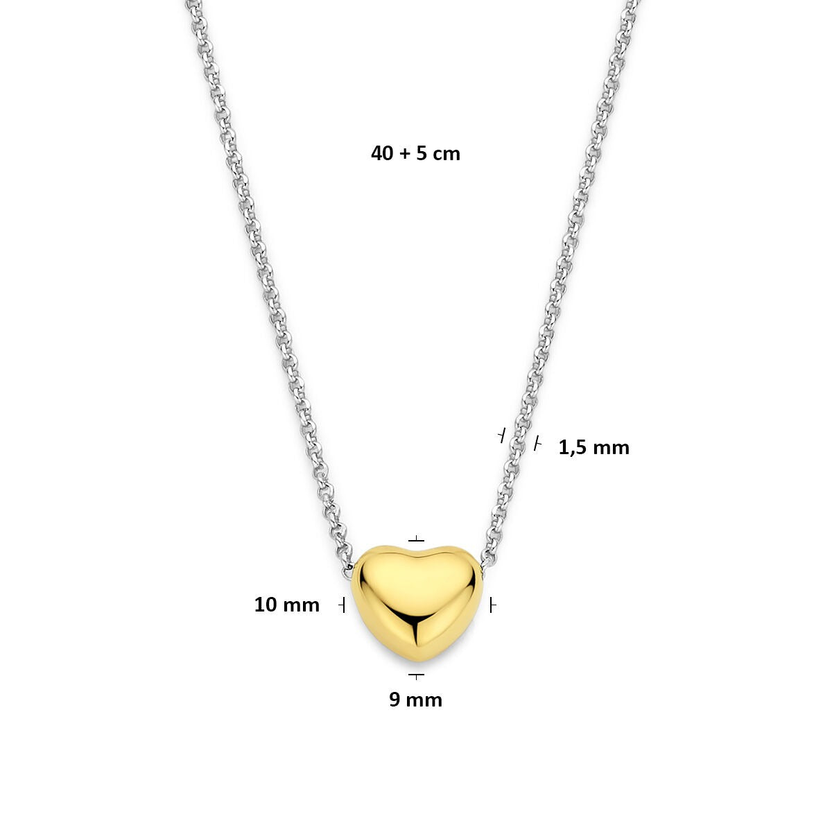 Rhodiniertes Silbercollier mit vergoldetem Herzchen