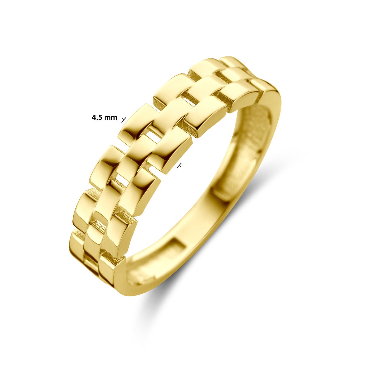 9 Karat Gold Damenring mit Gliedermuster – Gelbgold 4,5 mm breit