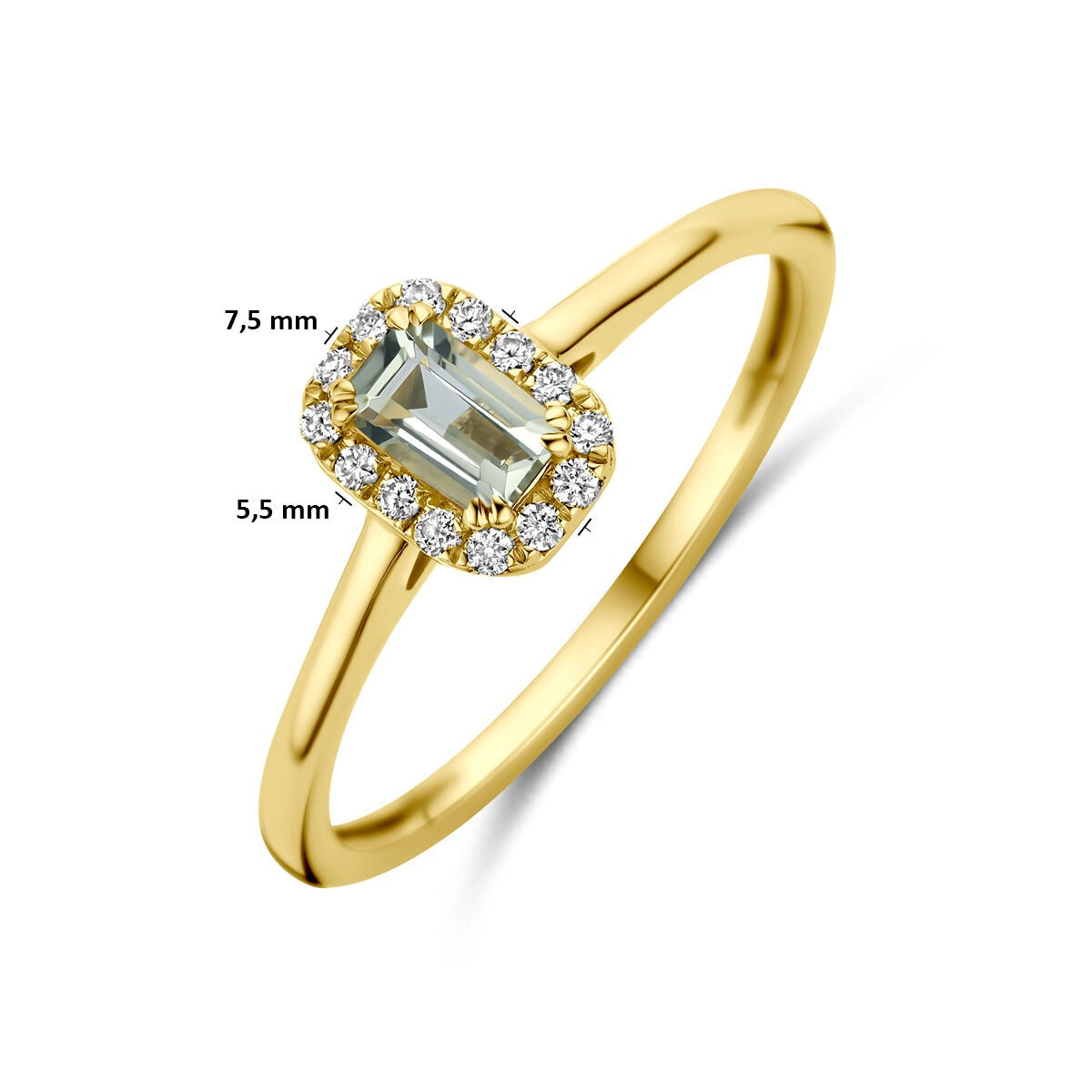 14K Gelbgold Entourage Ring mit grünem Amethyst und Labor-Diamant