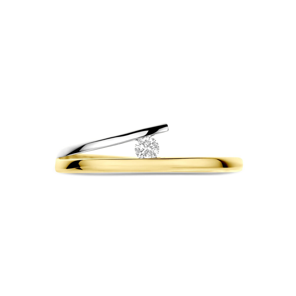 Bicolor Gold Damenring mit Diamant – 14k Gelb- und Weißgold