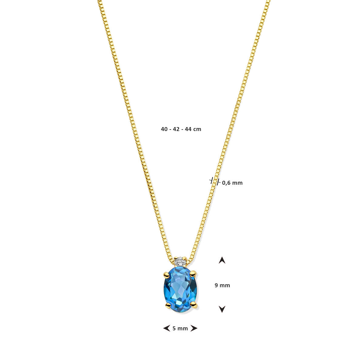 14 Karat Gelbgoldcollier mit London Blue Topas und Diamant