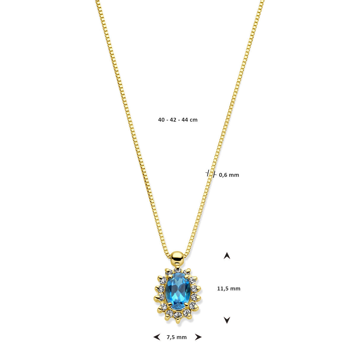 14k Gelbgoldcollier mit London Blue Topas und Diamant