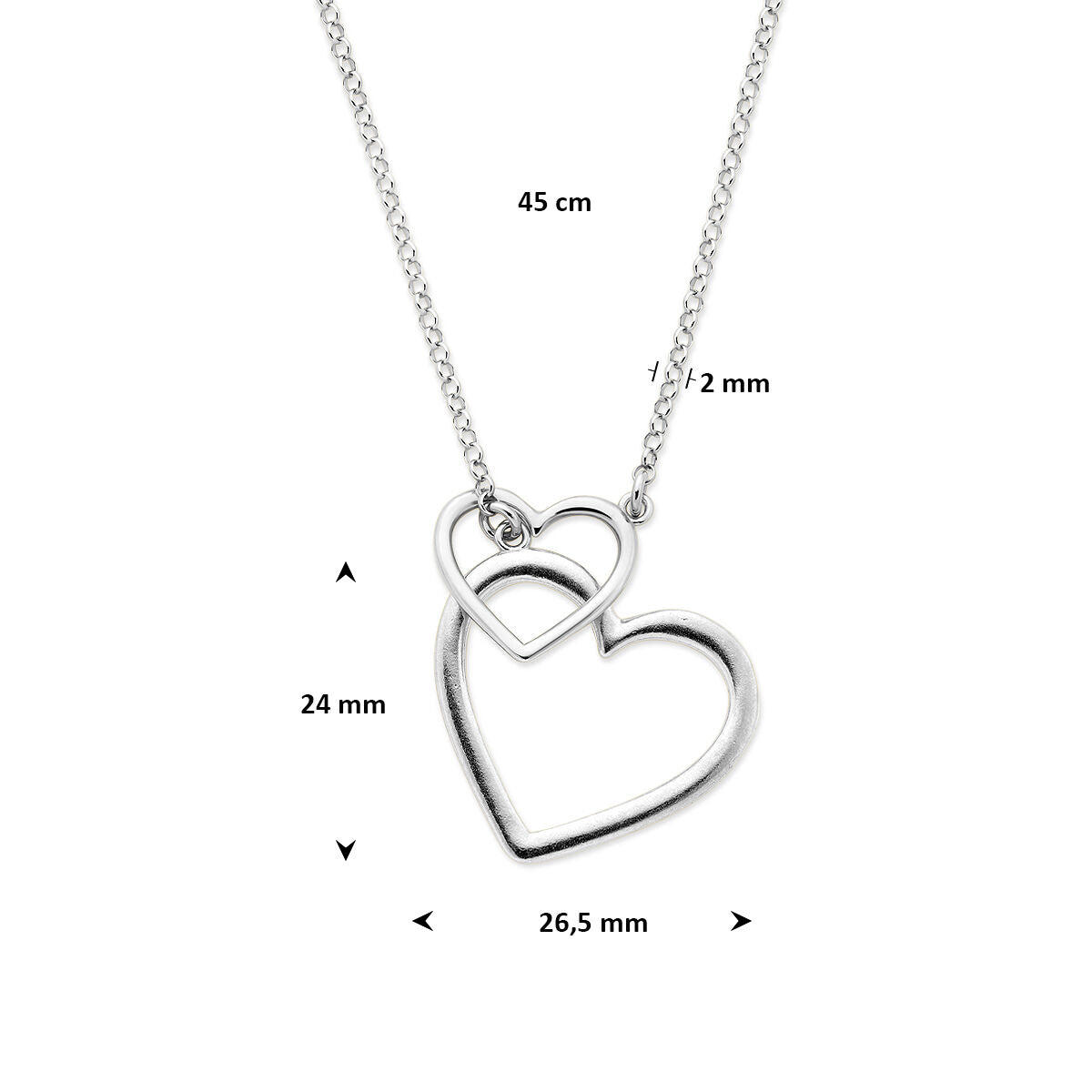 Rhodiniertes 925er Silbercollier mit doppelten Herzchen