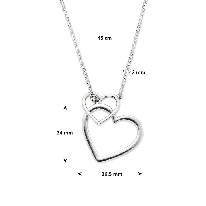 Gerhodineerd 925 zilveren collier met dubbele hartjes
