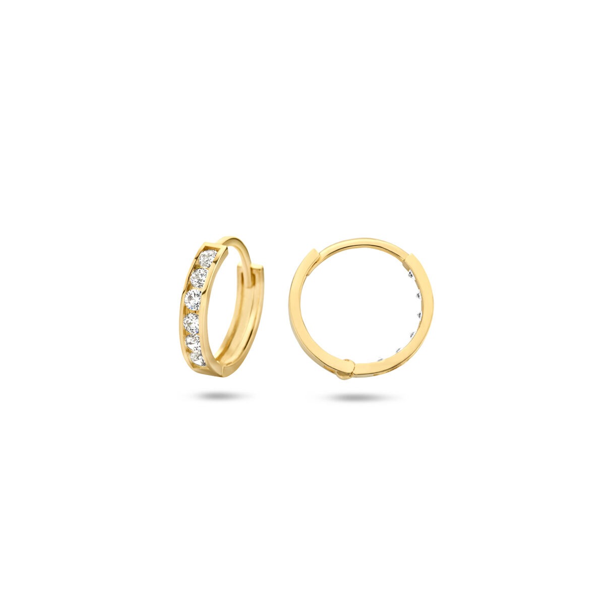 14k Gelbgold Klappcreolen mit Zirkonia-Reihe – Damen