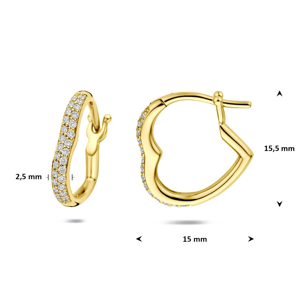 14k Goldohrringe Herz mit Diamant