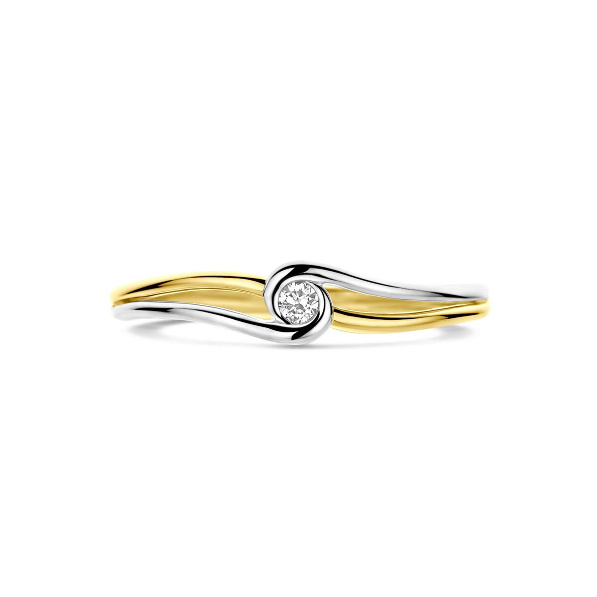 Bicolor-Gold Damenring mit Diamant – 14 Karat Gelb- und Weißgold