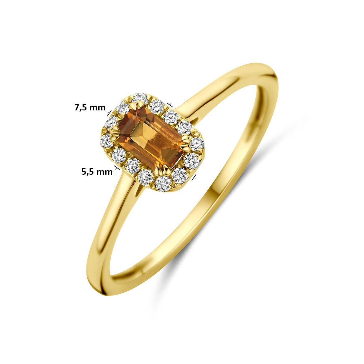 14k Gelbgold Entourage Ring mit Citrin und im Labor gezüchteten Diamanten