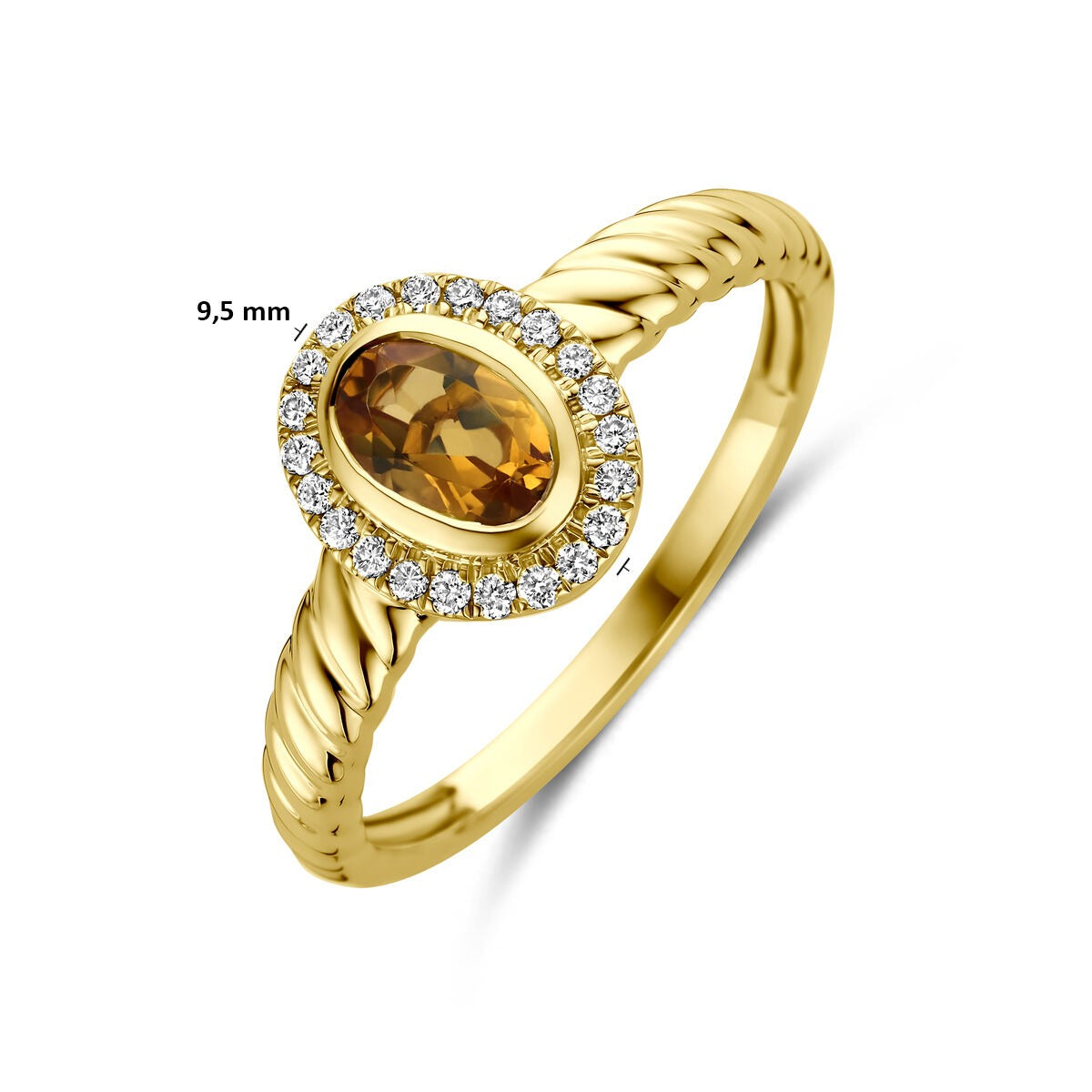 14k Gelbgoldring mit Citrin und im Labor gezüchtetem Diamanten
