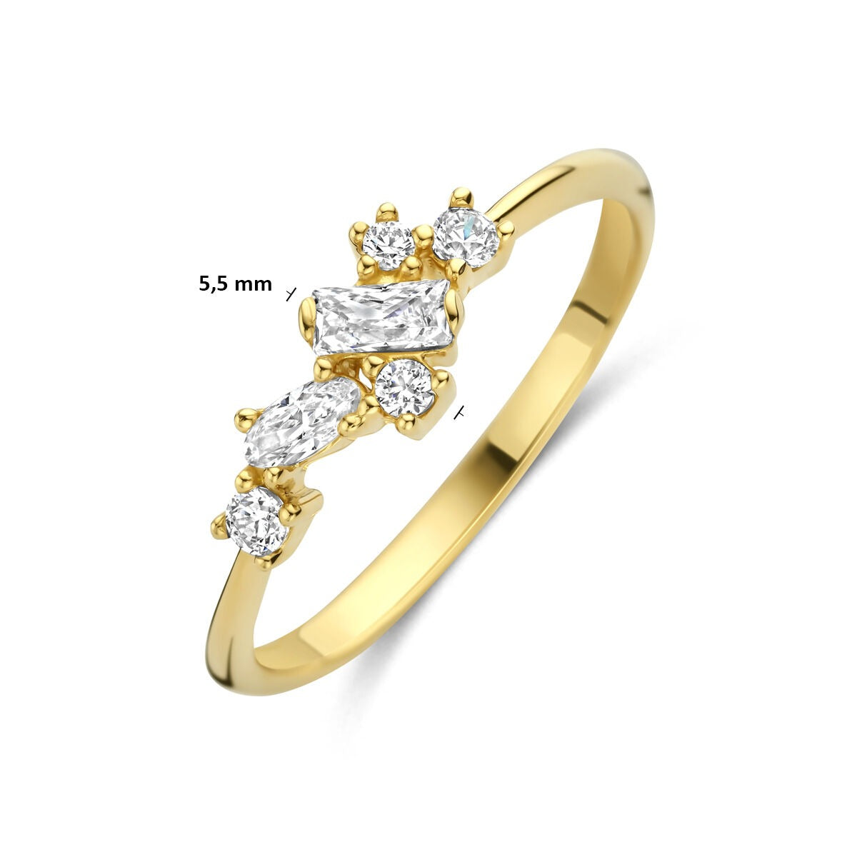 Damenring aus 14 Karat Gelbgold mit Zirkonia in Entouragefassung