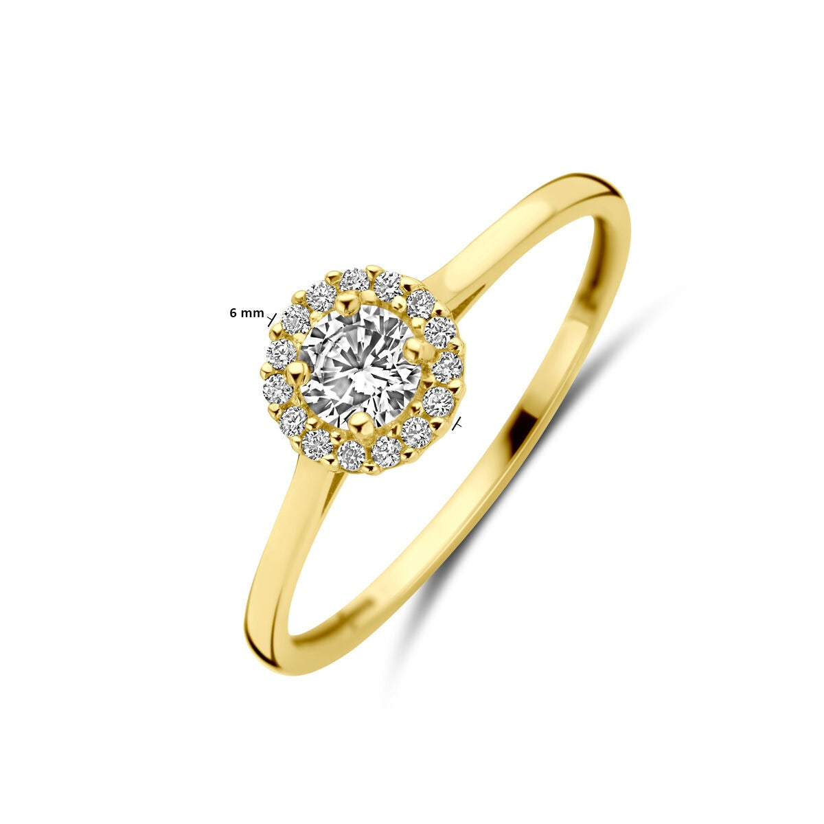 14 Karat Gelbgold Damenring mit Zirkonia – Entouragefassung