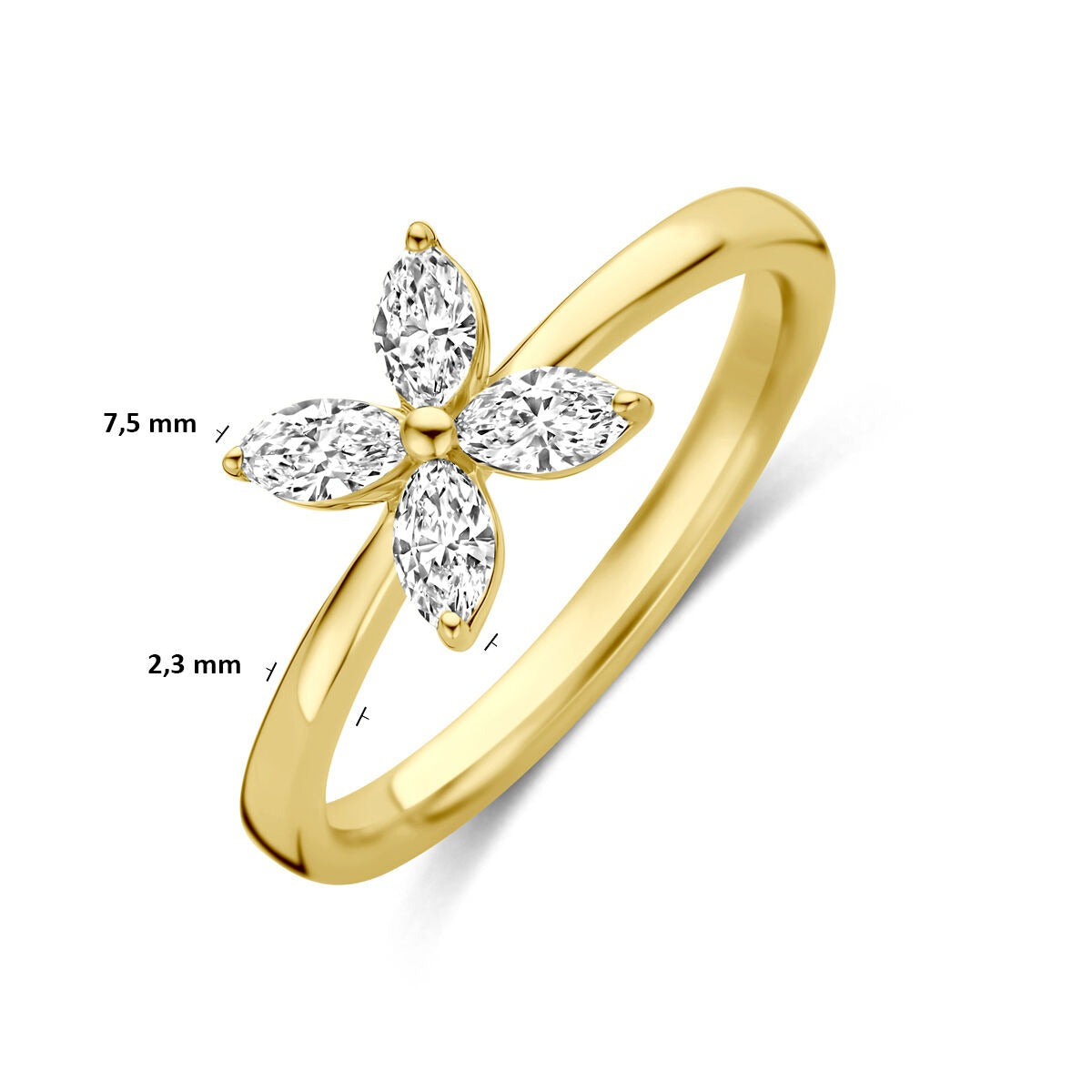 14K Gelbgoldring mit Lab Grown Diamantblume