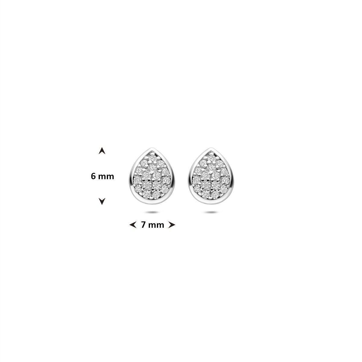 Silberne Damen-Ohrstecker, tropfenförmig, mit Zirkonia, rhodiniert, 6 mm