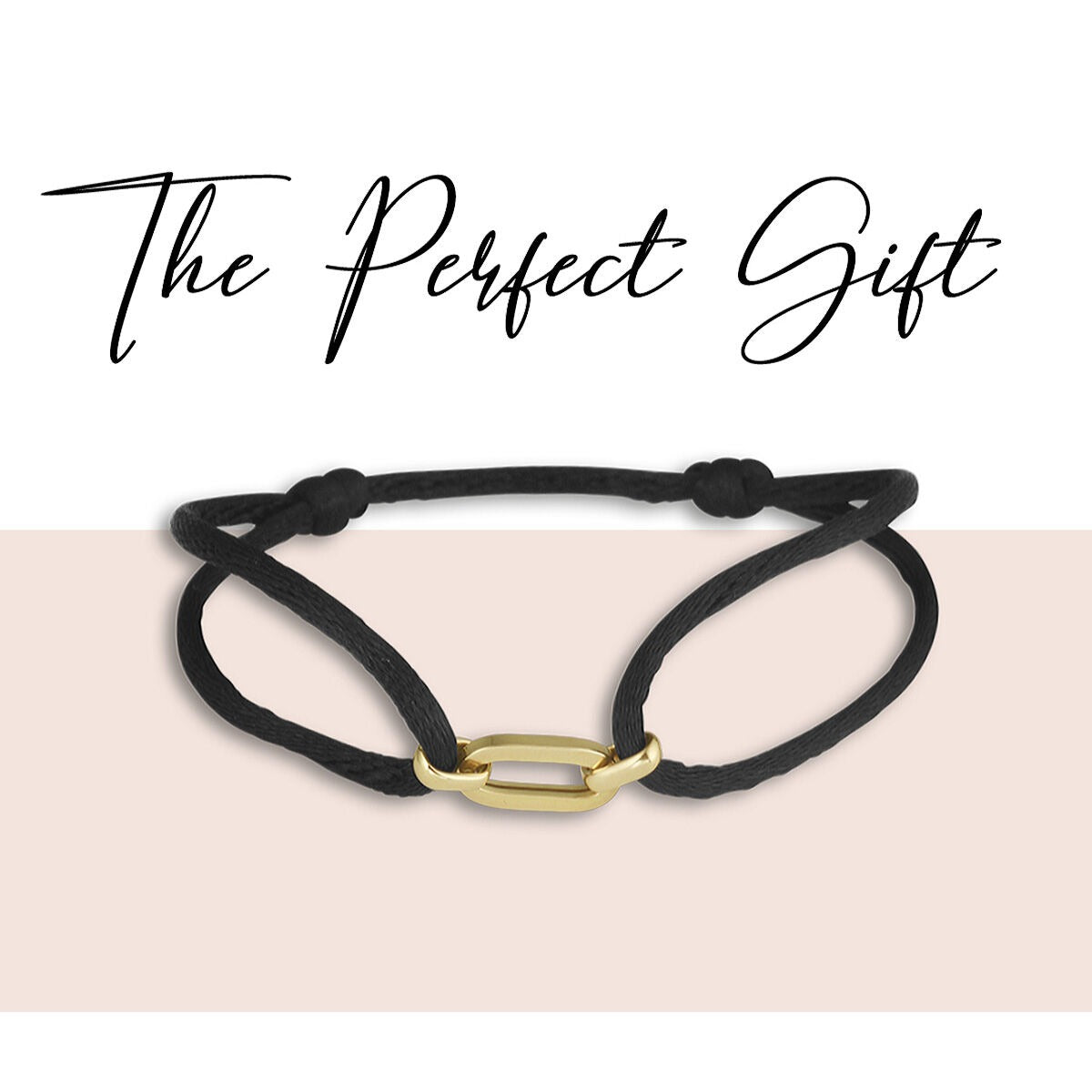 Schwarzes geflochtenes Damenarmband mit 14 Karat Gelbgoldglied – verstellbar 13–26 cm