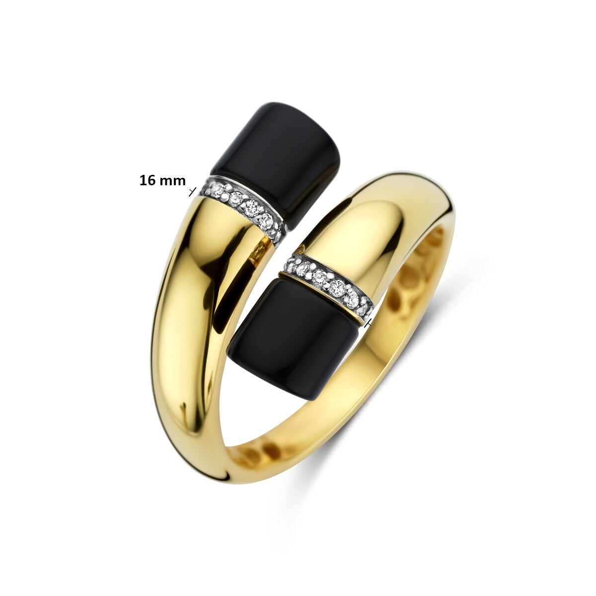 14 Karat Gelbgold Damenring mit Onyx und Diamanten – 16 mm breit
