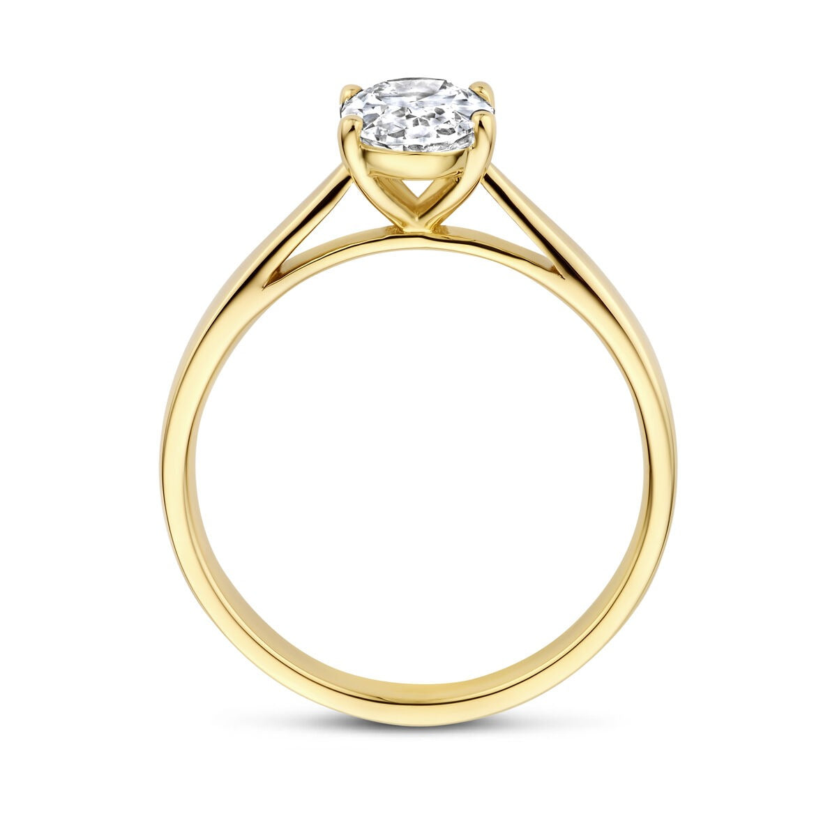 14k Gelbgold Damenring mit im Labor gezüchtetem Diamanten