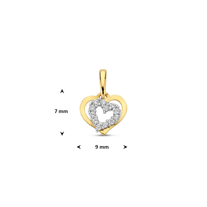 Anhänger Herz Zirkonia 14K Bicolor Gold Gelb/Weiß