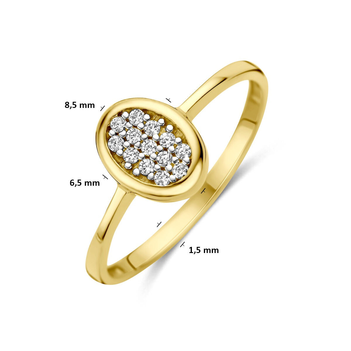 14 Karat Gelbgoldring mit ovaler Zirkonia-Pavé-Fassung