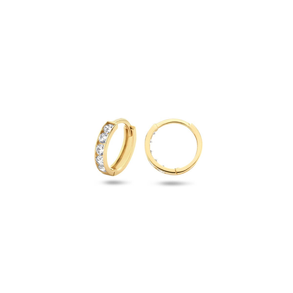14k Gelbgold Klappcreolen mit Zirkonia-Reihe
