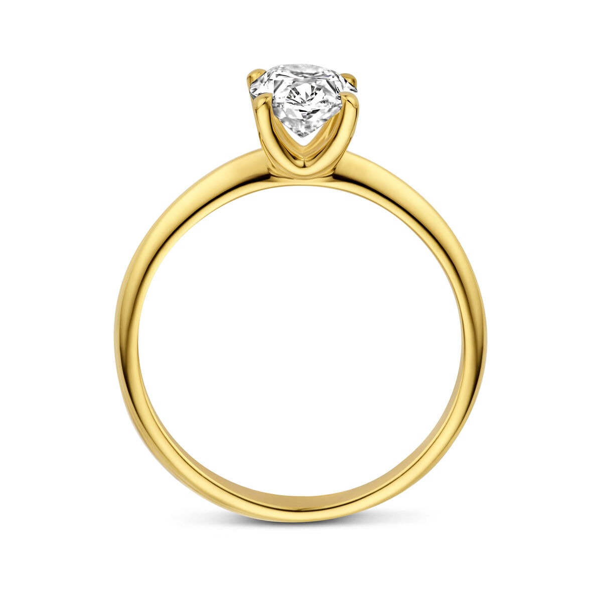 14k Gelbgold Damenring mit im Labor gewachsenem Diamanten