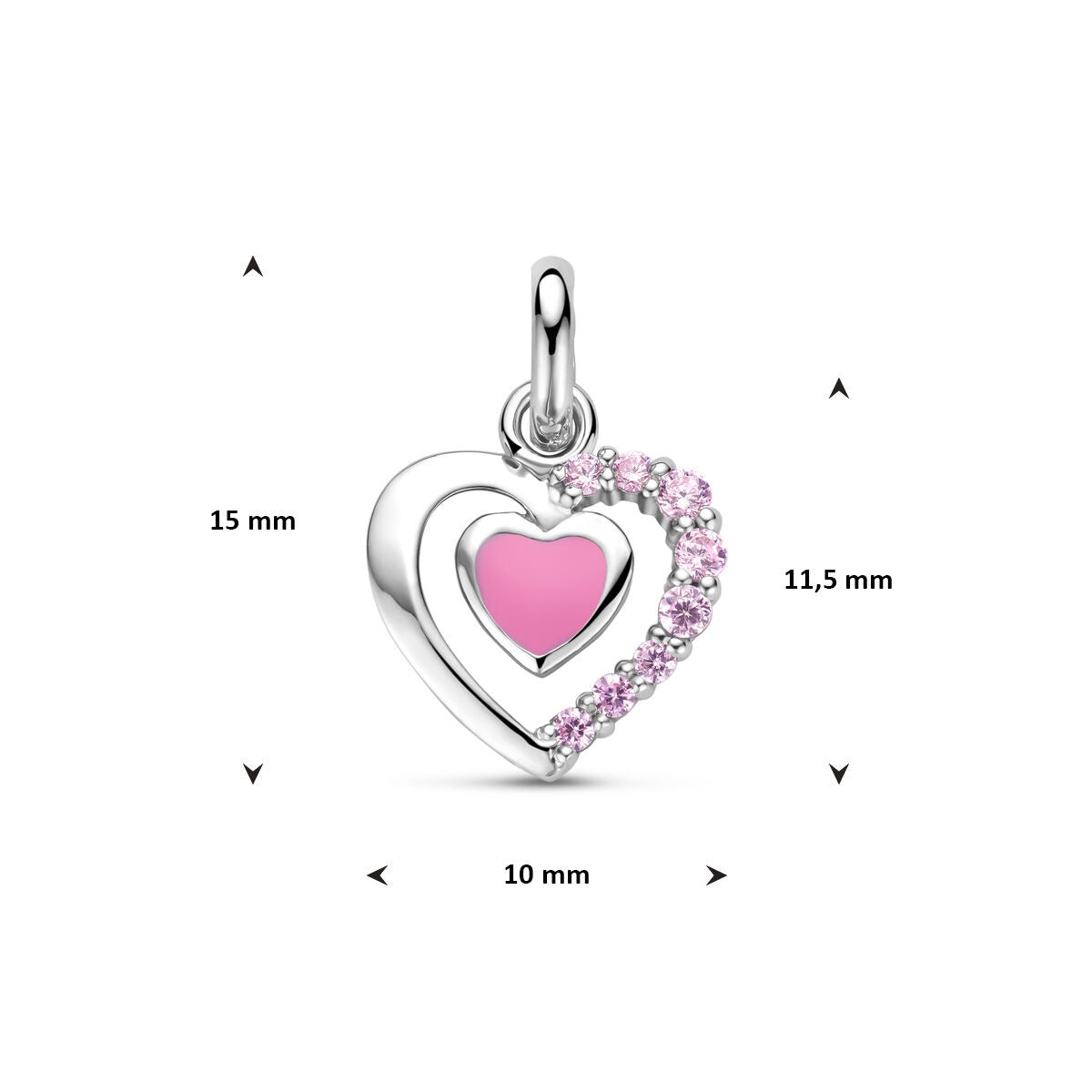 Silberner Anhänger mit Emaille-Herz und Zirkonia – 11.5 x 10 mm