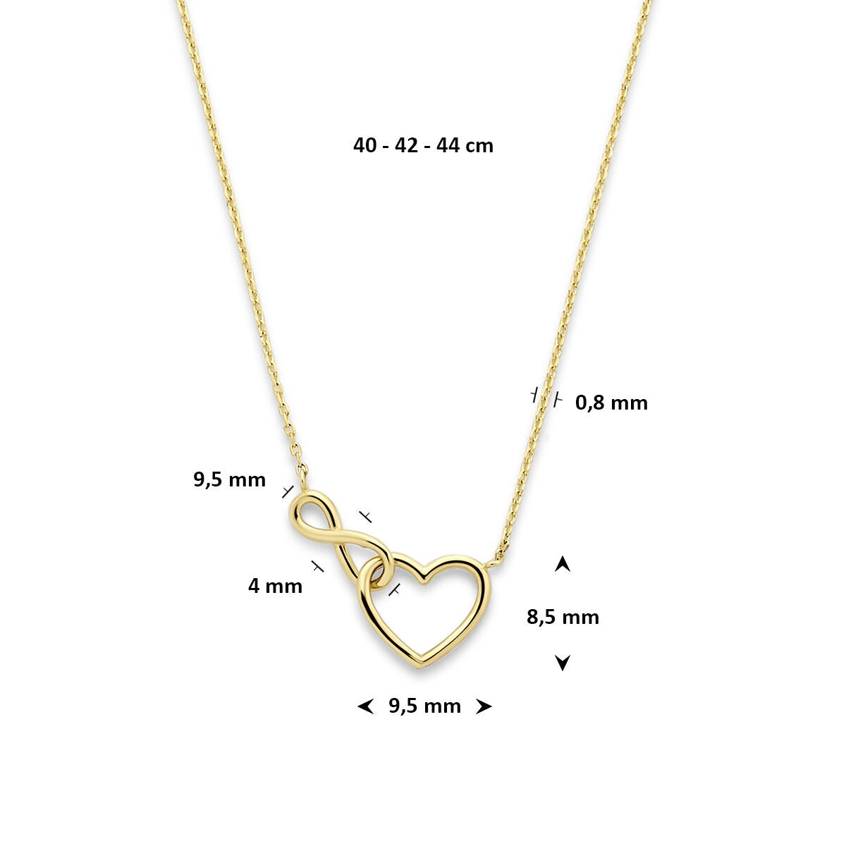 14k Gelbgold Collier mit Herz und Unendlichkeitszeichen