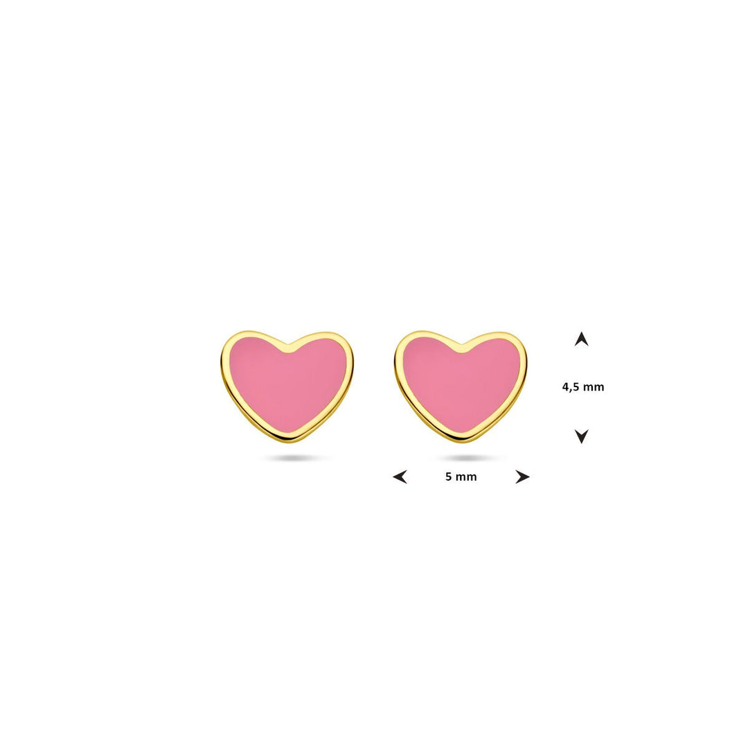 Ohrstecker Herz rosa Epoxidharz 14K Gelbgold